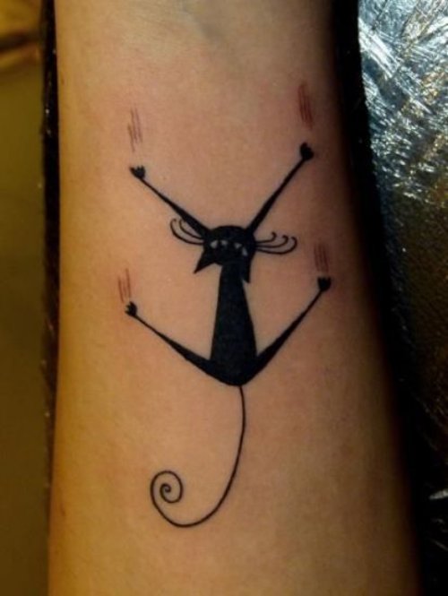 Painful Black Cat Tattoo On Wrist