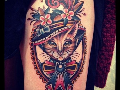 Lady Cat Old School Tattoo