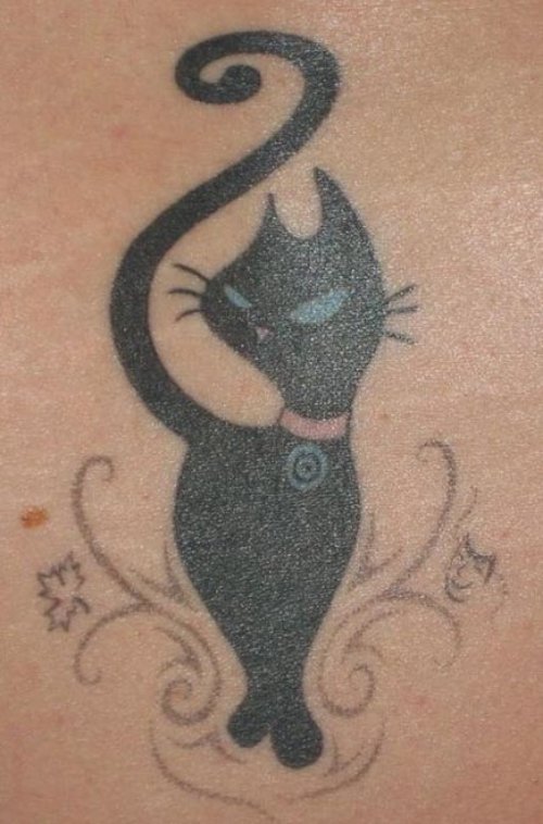 Grey Ink Eyes Black Cat Tattoo