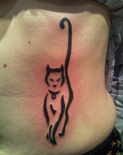 Left Side Rib Cat Tattoo