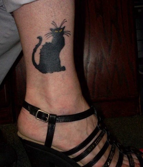 Attractive Black Cat Tattoo On Ankle