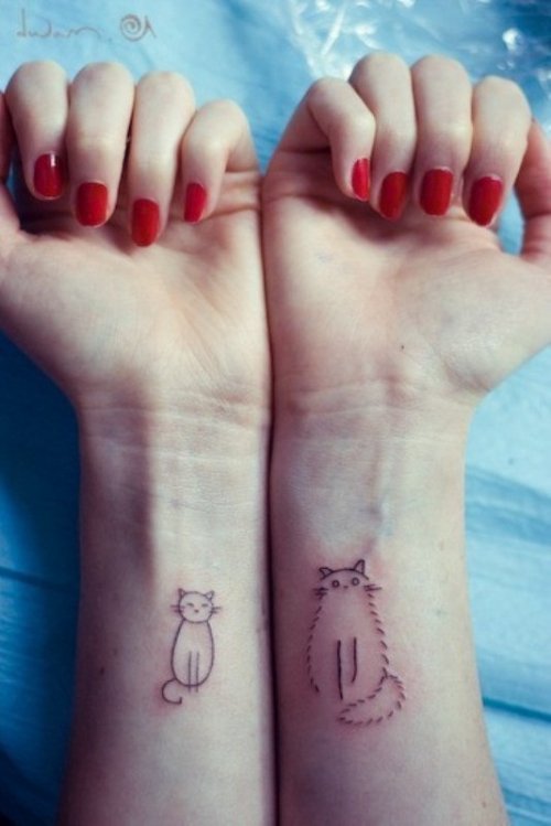 Outline Cat Tattoos On Wrists