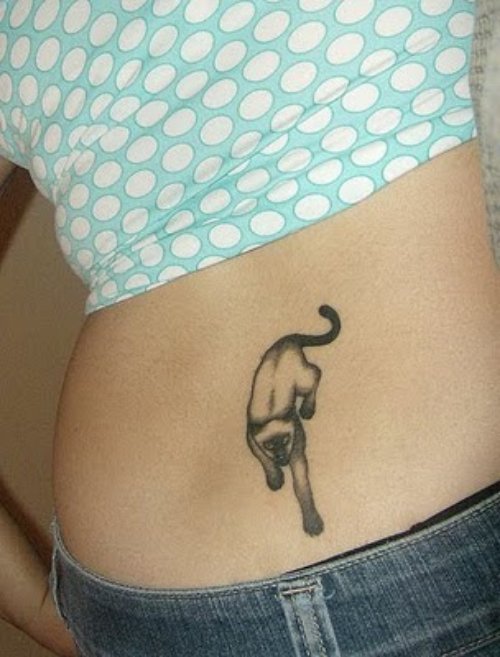 Grey Ink Lowerback Cat Tattoo