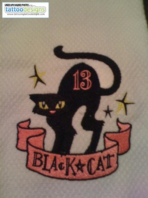Black Cat Banner And Cat Tattoo Design