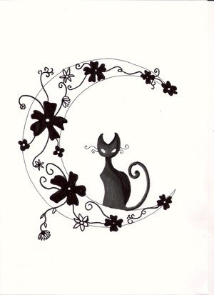 Attractive Moon And Cat Tattoo Design