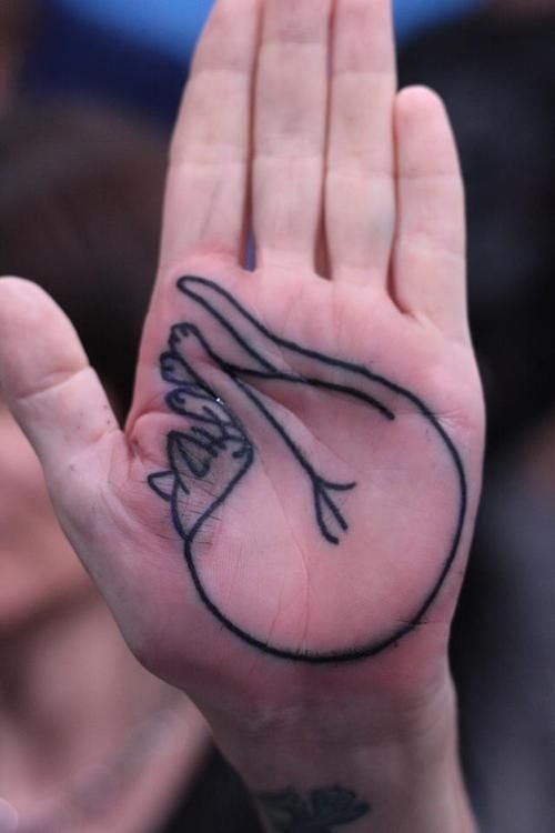 Outline Cat Tattoo On Palm