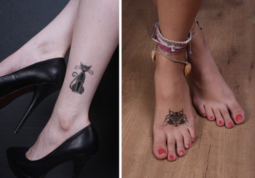 Cat Tattoos On Ankle And Foot