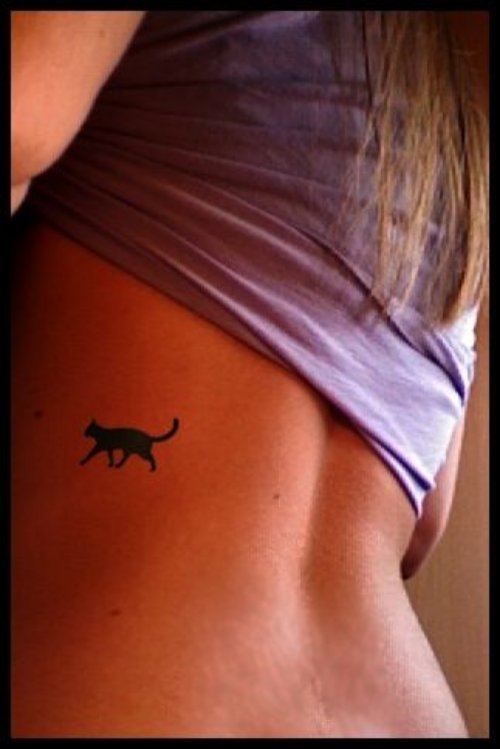Black Cat Tattoo On Girl Back