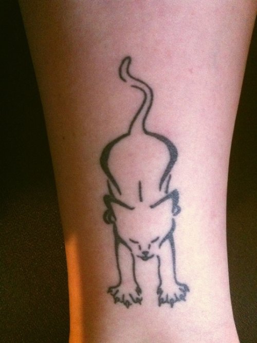 Attractive Outline Cat Tattoo On Sleeve
