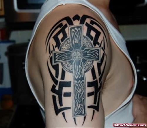 Celtic Cross Tattoo on Shoulder