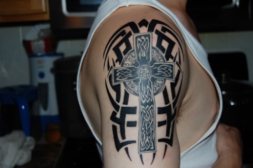 Cross Celtic Tattoo Design On Shoulder