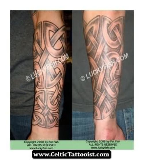 Full Sleeve Grey Ink Celtic Tattoo