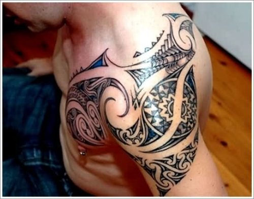Black Ink Celtic Tattoo On Shoulder