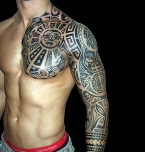 Man Chest And Sleeve Celtic Tattoo
