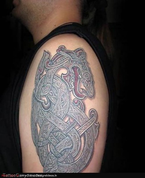 Left Half Sleeve Grey Ink Ancient Celtic Tattoo