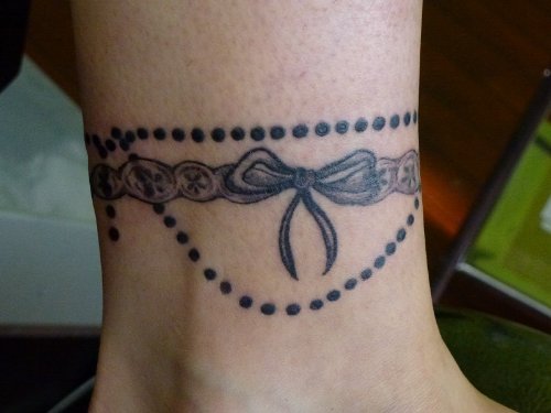 Attractive Grey Ink Chain Tattoo On Right Ankle