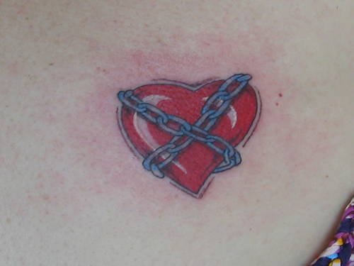 Red Heart With Chain Tattoo