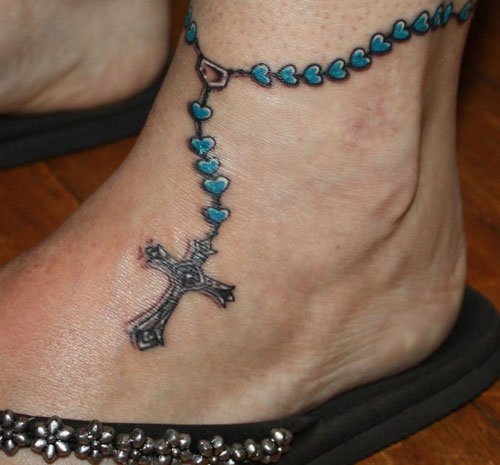 Nice Color Ink Chain Tattoo On Ankle