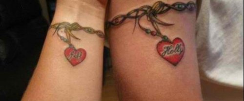 Amazing Red Hearts And Chain Tattoo