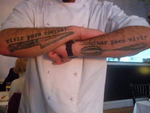 Chef Knife And Spoon Tattoo On Arms