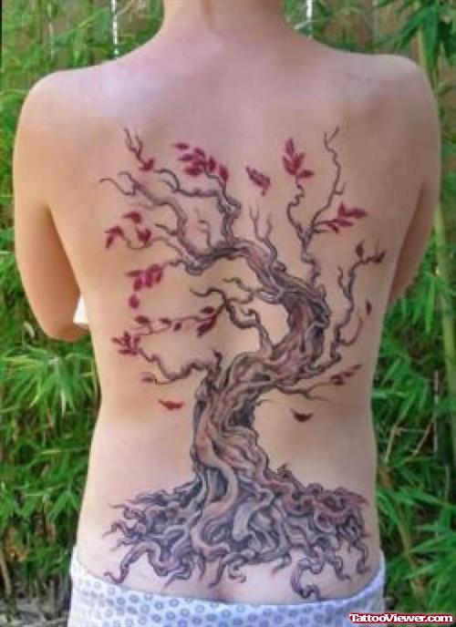 Cherry Blossom Flower Tree Tattoo On Back