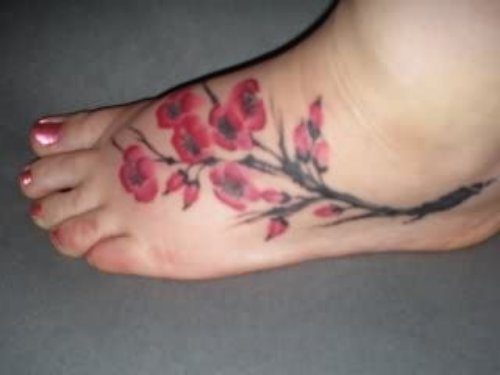 Foot Cherry Blossom Tattoo
