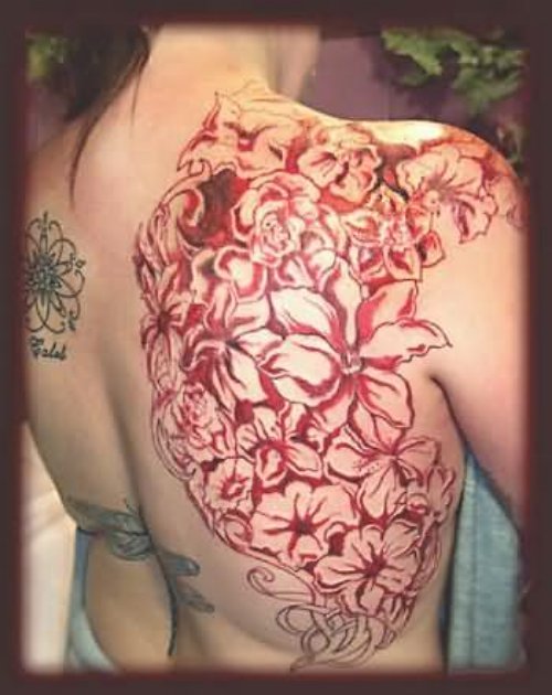 Cherry Blossom Flower Tattoo On Back Shoulder
