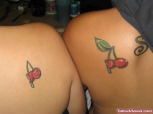 Cherries Tattoos on Back Shoulders