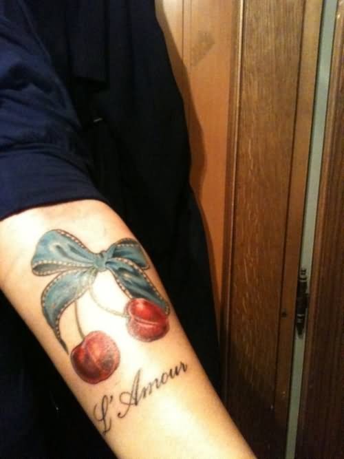 Amour Cherry Tattoo On Arm