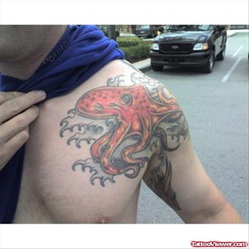 Colored Octopus Chest Tattoo