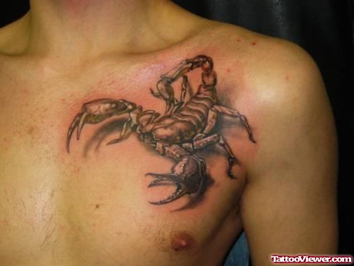 Grey Ink Scorpion Chest Tattoo For Men