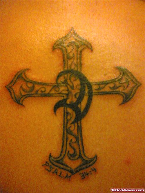 Grey Ink Cross Chest Tattoo