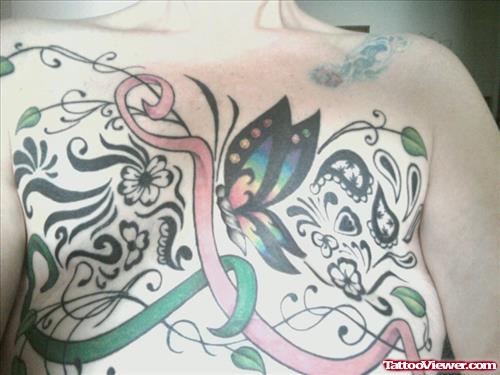Colored Butterfly Chest Tattoo