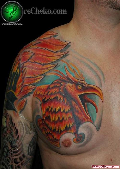 Colored Ink Hawk Head Chest Tattoo