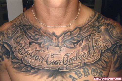 Only God Can Judge Me Banner Chest Tattoo