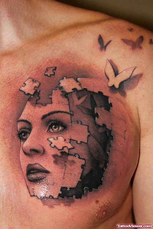 Lady Face Puzzle Game Chest Tattoo