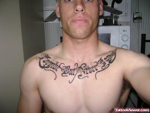 Family But Never Form Chest Tattoo For Men
