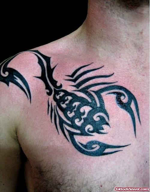 Black Ink Tribal Scorpio Chest Tattoo