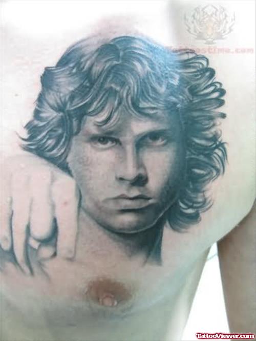 Jim Morrison Portrait Tattoo On Chest
