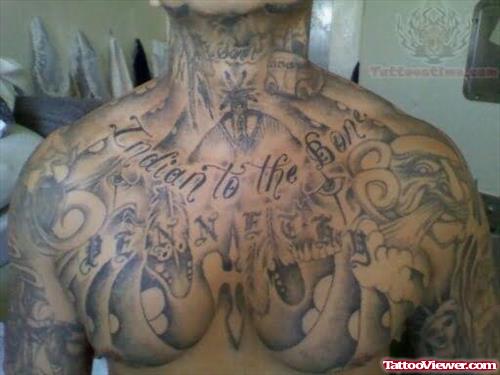 Grey Ink Tattoo On Men Chest