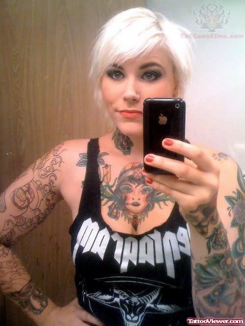 Girl Tattoo On Chest