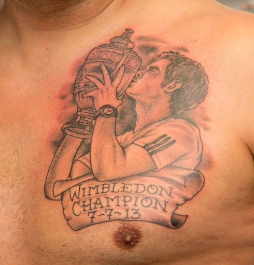 Richie Callaghan Wimbledon Champion Memorial Grey Ink Chest Tattoo