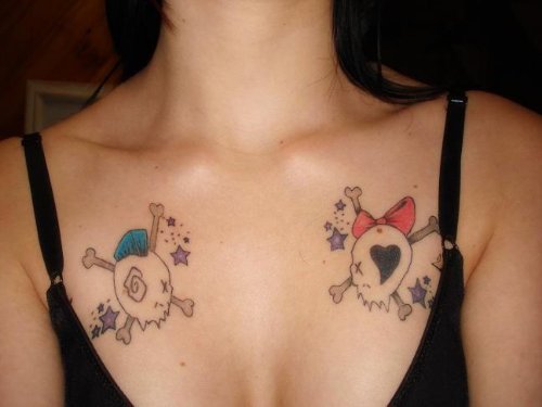 Pirate Skulls With Bow Chest Tattoo