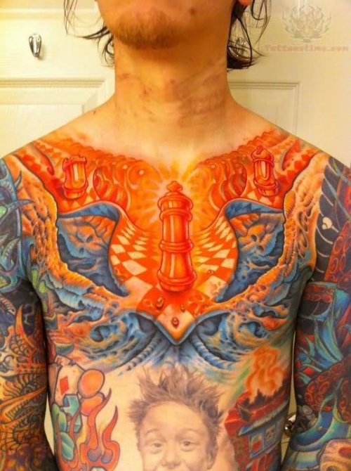 Color Ink Biomechanical Tattoo On Chest