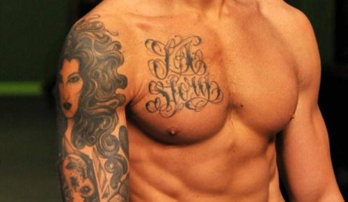 Let Strong Lettering Chest Tattoo
