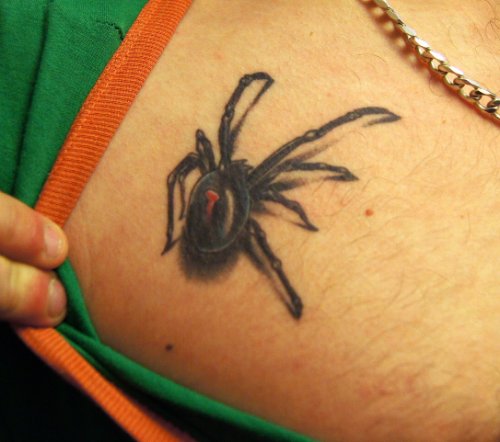 Black Ink Spider Chest Tattoo