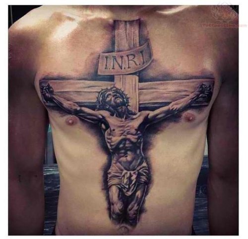 Jesus On Cross Tattoo On chest