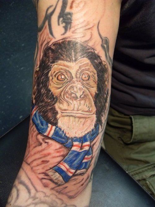 Unique Color Ink Chimpanzee Tattoo On Sleeve