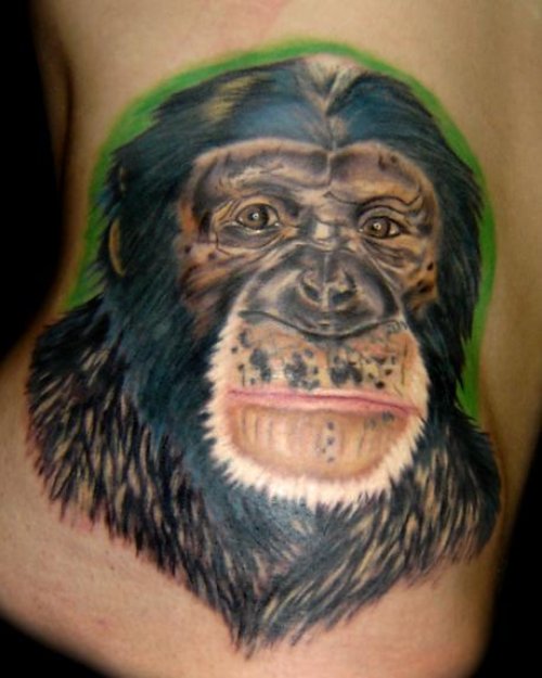 Colored Chimpanzee Tattoo On Side