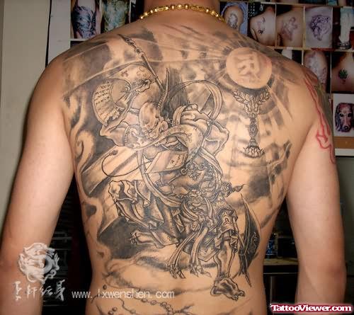 Chinese Warriors Tattoo On Back
